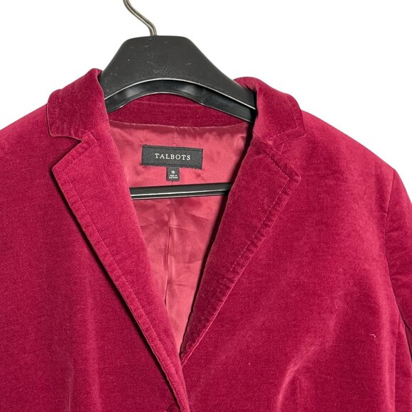 Talbots Burgundy Velvet Blazer Jacket Womens Size 16 Button Closure - Picture 3 of 7